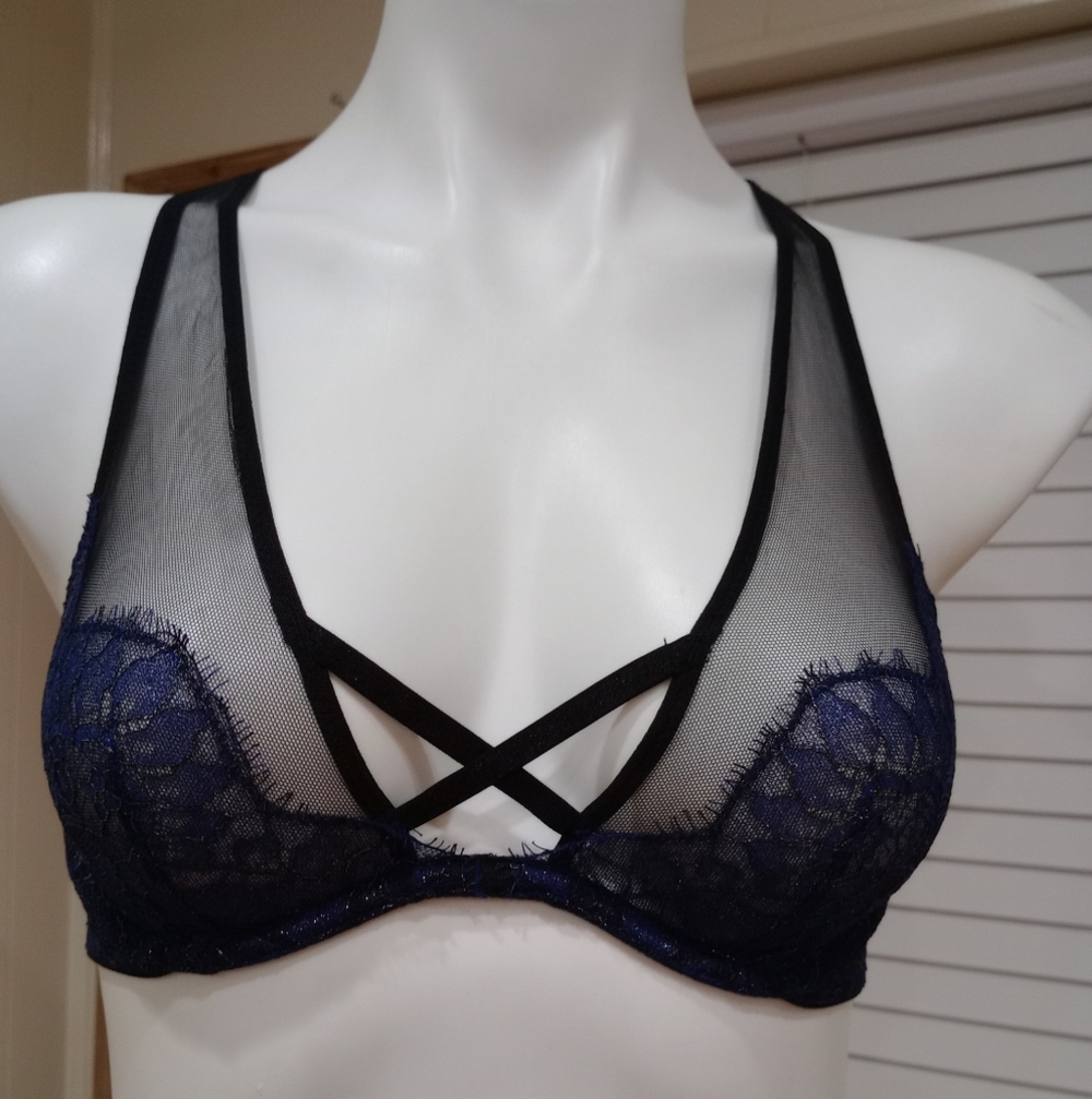 Black and Blue Lace Bralette